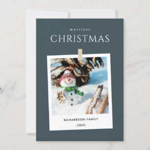 CHIC GREY WINTERFOTO SNEEUWMAN MERRIEST CHRISTMAS FEESTDAGENKAART