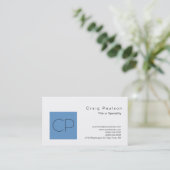 Chic grijs blauw wit monogram visitekaartje (Staand voorkant)