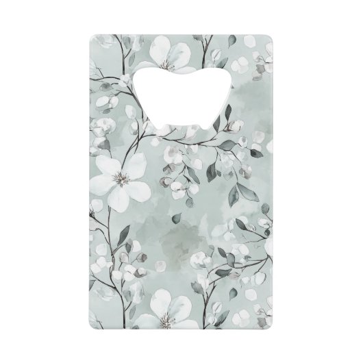 Chic Grijs Blauw Witte Bloemen Bruiloft Creditkaart Flessenopener (Voorkant)
