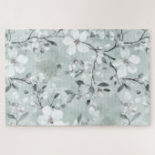 Chic Grijs Blauw Witte Bloemen Legpuzzel (Horizontaal)