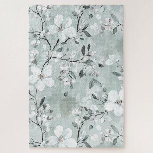 Chic Grijs Blauw Witte Bloemen Legpuzzel