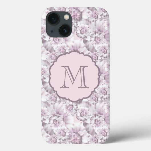 Chic grijs en roze bloemmotief monogram Case-Mate iPhone case (Achterkant)