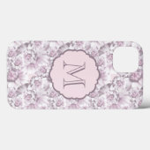 Chic grijs en roze bloemmotief monogram Case-Mate iPhone case (Achterkant (horizontaal))