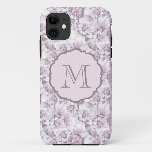 Chic grijs en roze bloemmotief monogram Case-Mate iPhone case (Achterkant)