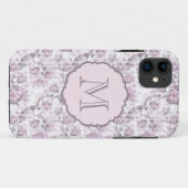 Chic grijs en roze bloemmotief monogram Case-Mate iPhone case (Achterkant (horizontaal))