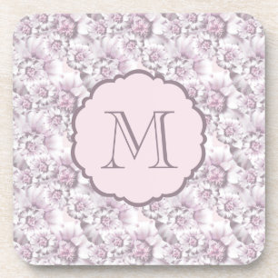 Chic grijs en roze bloemmotief monogram drankjes onderzetter