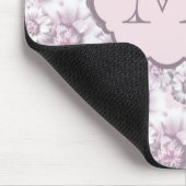 Chic grijs en roze bloemmotief monogram muismat (Hoek)