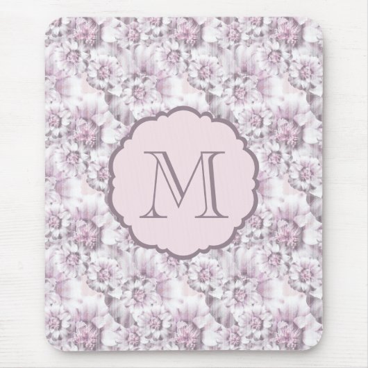 Chic grijs en roze bloemmotief monogram muismat (Voorkant)