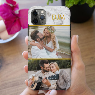 Chic grijs marmer en gouden initialen en 2 foto Case-Mate iPhone case