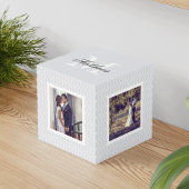 Chic grijs monogram trouwfoto kubus