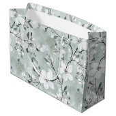 Chic grijs wit blauwe bloemige bruidsdouche groot cadeauzakje (Achterkant Gekanteld)
