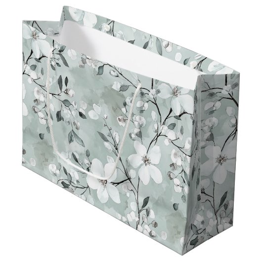 Chic grijs wit blauwe bloemige bruidsdouche groot cadeauzakje (Voorkant Gekanteld)