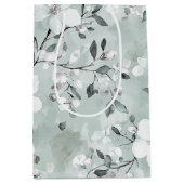 Chic grijs wit blauwe bloemige bruidsdouche medium cadeauzakje (Voorkant)