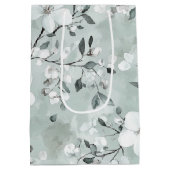 Chic grijs wit blauwe bloemige bruidsdouche medium cadeauzakje (Achterkant)