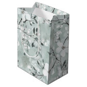 Chic grijs wit blauwe bloemige bruidsdouche medium cadeauzakje (Achterkant Gekanteld)