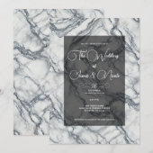 Chic grijs & wit trendy marmeren glamour bruiloft kaart (Voorkant / Achterkant)