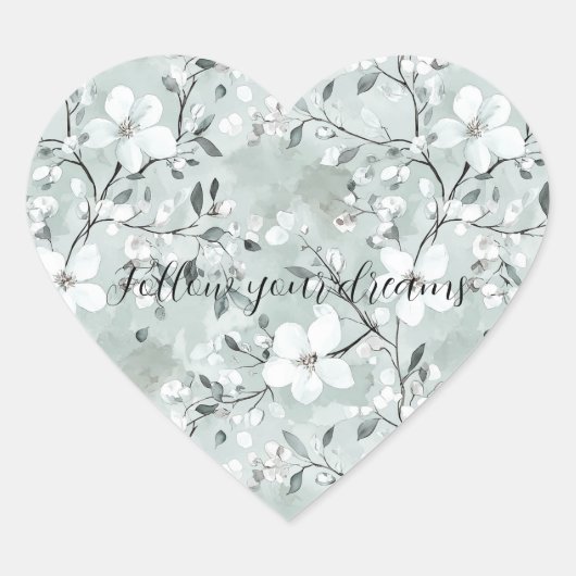 Chic grijs witte bloemen hart sticker (Voorkant)