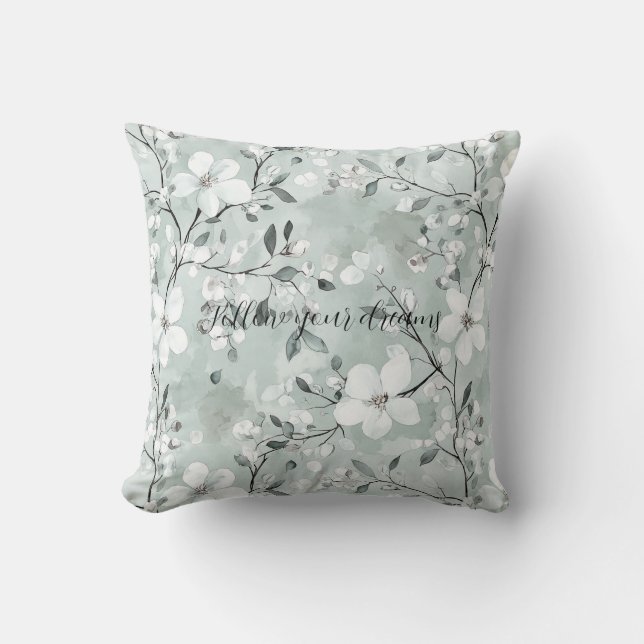 Chic grijs witte bloemen kussen (Voorkant)