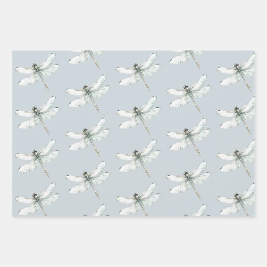 Chic Grijs Witte Bloemen Libellen Bruidsmeisjesfee Inpakpapier Vel