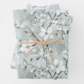 Chic Grijs Witte Bloemen Libellen Bruidsmeisjesfee Inpakpapier Vel (In situ)