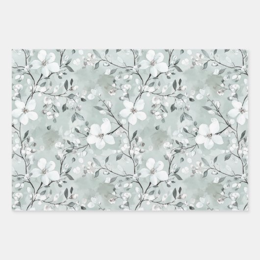 Chic Grijs Witte Bloemen Libellen Bruidsmeisjesfee Inpakpapier Vel (Voorkant)