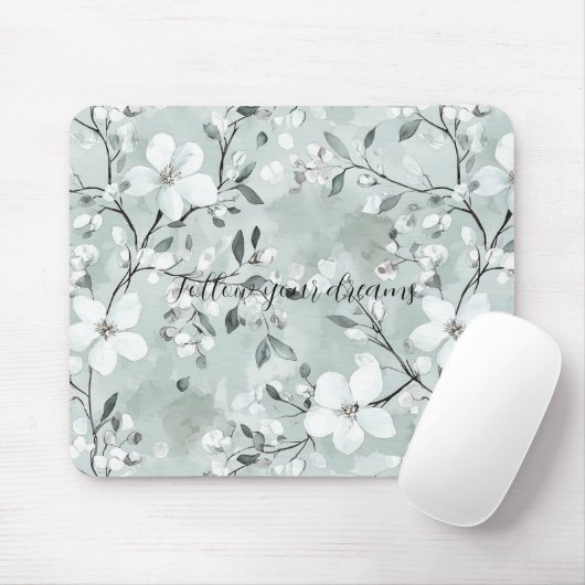 Chic grijs witte bloemen muismat (Met muis)