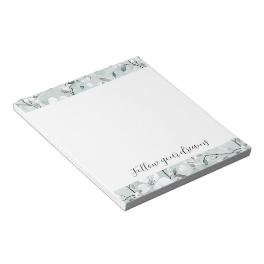 Chic grijs witte bloemen notitieblok (Schuin)