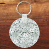 Chic grijs witte bloemen sleutelhanger (Voorkant)
