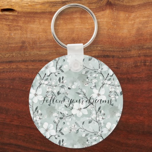 Chic grijs witte bloemen sleutelhanger (Voorkant)