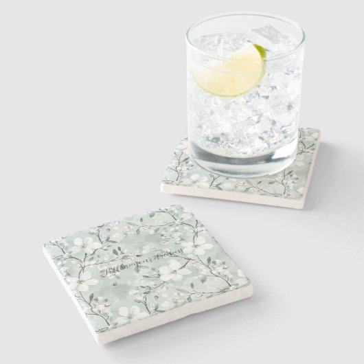 Chic grijs witte bloemen stenen onderzetter (Zijkant)