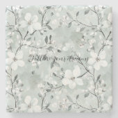 Chic grijs witte bloemen stenen onderzetter (Voorkant)