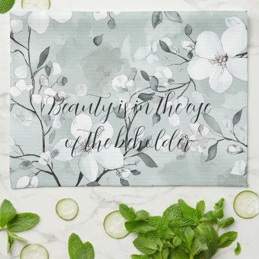 Chic grijs witte bloemen theedoek (Gevouwen)