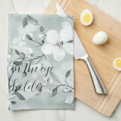 Chic grijs witte bloemen theedoek (Quarter Fold)