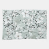 Chic grijs witte bloemen theedoek (Horizontaal)