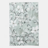 Chic grijs witte bloemen theedoek (Verticaal)