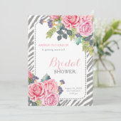 Chic grijs zebraprint met roze rozen bruidsdiner kaart (Staand voorkant)