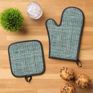 Chic grijs zeeschuim blauw groene Boucle geweven p Ovenwant & Pannenlap Set
