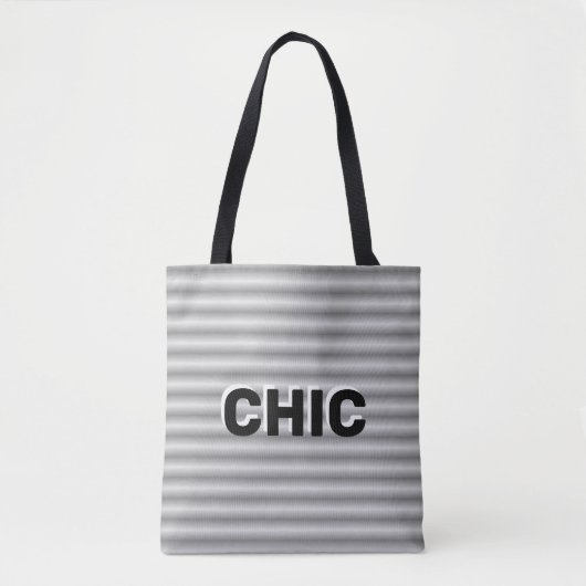 Chic grijs zilver gestreept tote bag (Voorkant)