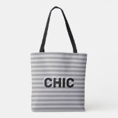 Chic grijs zilver gestreept tote bag (Achterkant)