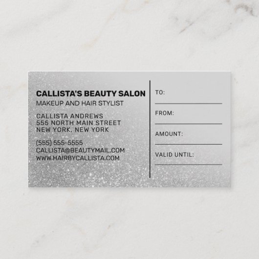 Chic Grijs Zilver Glitter Gradient Gift Certificaa Visitekaartje (Achterkant)