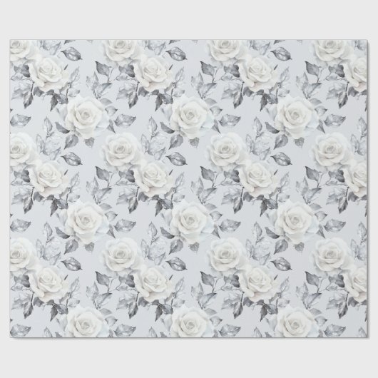 Chic grijs zilver wit bloem bruiloft cadeaupapier (Vlak)
