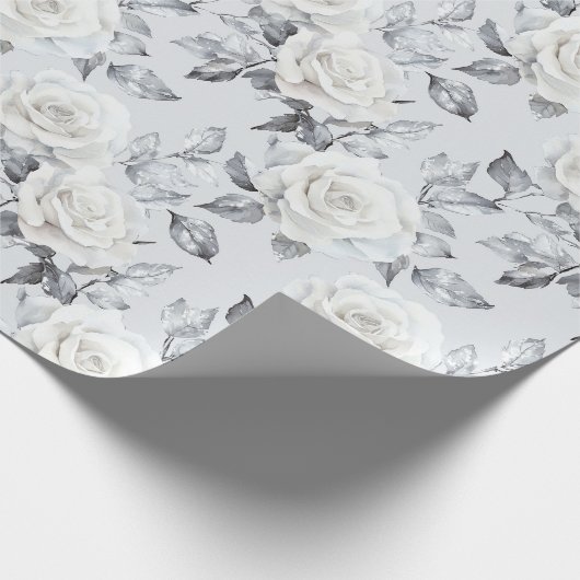 Chic grijs zilver wit bloem bruiloft cadeaupapier (Hoek)