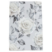 Chic grijs zilver wit bloem bruiloft medium cadeauzakje (Achterkant)