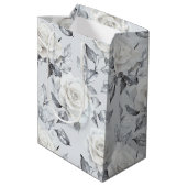 Chic grijs zilver wit bloem bruiloft medium cadeauzakje (Achterkant Gekanteld)