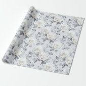 Chic Grijs Zilver Wit Bloemen Huwelijk Cadeaupapier (Uitgerold)