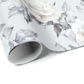 Chic Grijs Zilver Wit Bloemen Huwelijk Cadeaupapier (Rol Hoek)