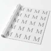 Chic Grijze Initiële Letter Monogram Modern Cadeaupapier (Uitgerold)