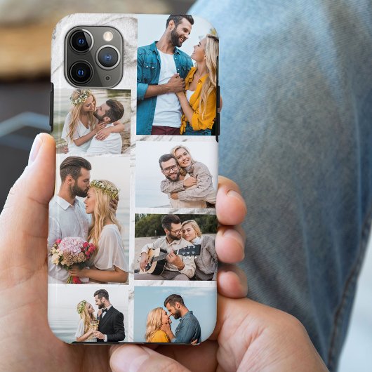 Chic Grijze Marmer 7 Foto Collage Case-Mate iPhone Case