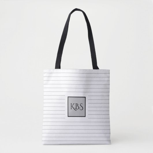 Chic grijze streepjes met monogram tote bag (Voorkant)
