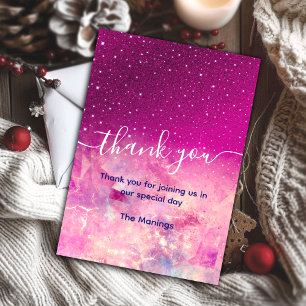 Chic grillige roze ombre glitter bedankt kaart